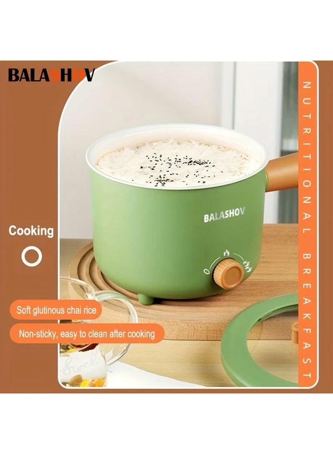 Green Electric Pot With Steamer 1 6L Non Stick Adjustable Power Ramen Cooker - Image 5